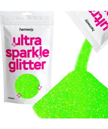 Hemway |Ultra -shine glitter fine vision 1/128 "0.008" 0.2mm (Fluorescent Gr n) Cosmetic Safe epoxy resin handicrafts weddings decorations art beauty decoration - 100g fluorescent green ultrafine - 100g