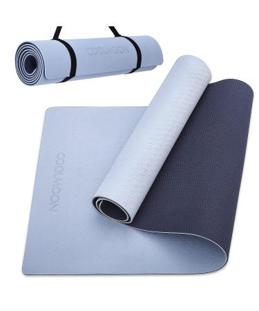 COOLMOON 1/4 Inch Extra Thick Yoga Mat Double-Sided Non Slip,Yoga Mat For Women and Men,Fitness Mats With Carrying Strap,Eco Friendly TPE Yoga Mat , Pilates And Exercises Mat Gray