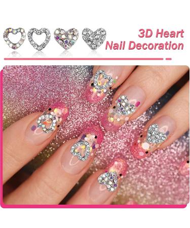 36 Pieces 3D Heart Nail Charms for Women - Modern Style Love Crystal Nail Rhinestone Decals - Valentine's Day Diamond Alloy Nail Gems - Buy Online on GoSupps.com