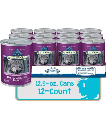 Blue Buffalo Wilderness High Protein Natural Adult Wet Dog Food 12.5 oz Cans - Beef & Chicken Variety Pack of 12 - Buy Online on GoSupps.com