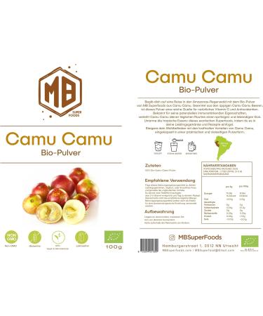 MB Superfoods Poudre de fruit de camu camu biologique 100 g Riche en vitamine C naturelle parfaite pour les smoothies et les jus - Buy Online on GoSupps.com
