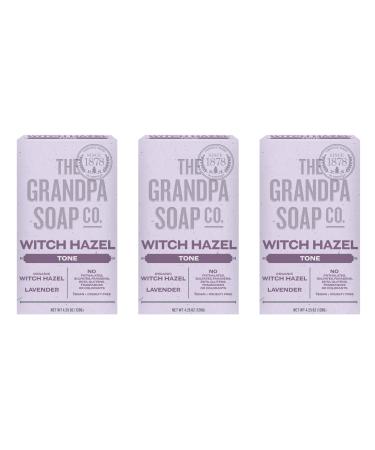 The Grandpa Soap Company Witch Hazel Bar Soap - Tones and Rejuvenates Skin With Witch Hazel and Lavender Provides a Relaxing Effect Vegan For Face and Body 4.25 Oz 3 Pack