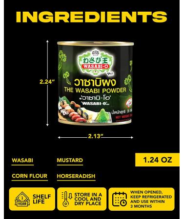 Wasabi-O Wasabi Powder - Authentic Japanese Horseradish, No Artificial Ingredients, 1.24oz - Ideal for Sushi, Salmon, Seafood, and Grilled Meats - Buy Online on GoSupps.com
