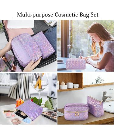 3-Pack Purple Leather Cosmetic Makeup Bag Set for Women - Waterproof Portable Travel Organizer - Buy Online on GoSupps.com