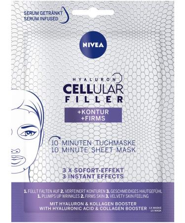 NIVEA Hyaluron Cellular Filler + Contour 10 minutes of cloth mask in 1-pack (1 piece) face mask with anti-fold effect refined facial care