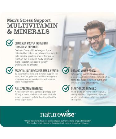 NatureWise Multivitamin for Men + Stress Support + Fulvic Ionic Minerals + Probiotics for Immunity Male Health Digestion + Whole Organic Foods - Vegetarian Non-GMO - 60 Capsules 1-Month Supply  - Buy Online on GoSupps.com