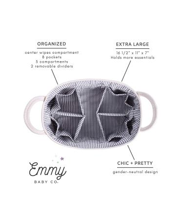 Emmy Baby Co. Large Rope Diaper Caddy Organizer - Nursery Storage Bin with 8 Pockets and Dividers - Creamy White - Buy Online on GoSupps.com
