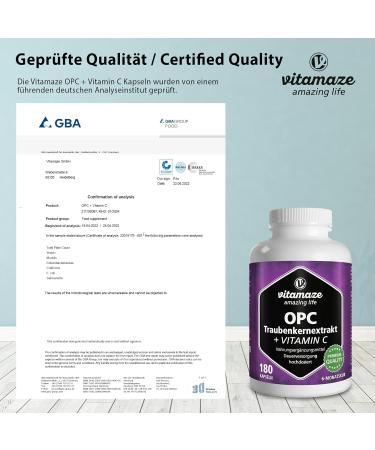 Grape Seed Extract Capsules 450mg OPC + 100mg Vitamin C Antioxidant - 6 Months Supply 180 Capsules | Made in Germany | No Additives | 180 Count - Buy Online on GoSupps.com