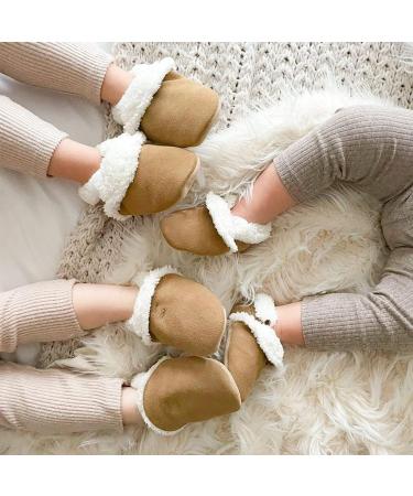 Dotty Fish Suede Baby Slippers | Warm Fleece Lined Infant Toddler Shoes | Non-Slip Soft Sole for Boys Girls | Tan, 0-6 Months to 5-6 Years - Buy Online on GoSupps.com