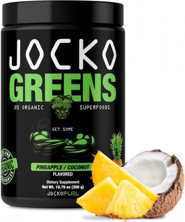 Jocko Greens Powder - Greens & Superfood Powder for Healthy Green Juice - Keto Friendly with Spirulina, Chlorella, Digestive Enzymes, & Probiotics - 30 Servings (Pineapple/Coconut Flavor)