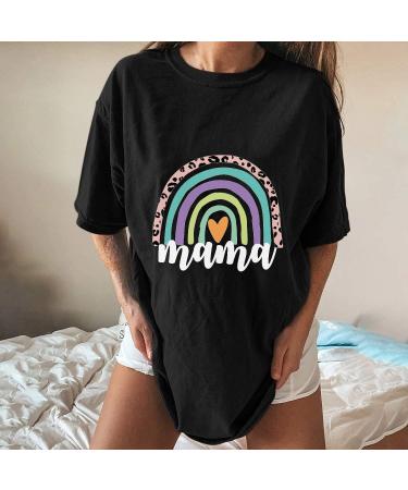 Mama Rainbow Print T Shirt for Women - Funny Letter Graphic Tee - Plus Size Summer Casual Top - Buy Online on GoSupps.com