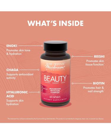 Host Defense MycoBenefits Beauty Capsules - Supplement for Healthy Hair & Nail Strength - Skin Elasticity & Health Aid - Mushroom Supplement with Biotin & Hyaluronic Acid - 60 Capsules (30 Servings) - Buy Online on GoSupps.com