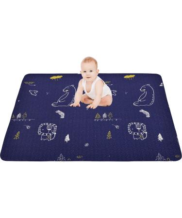 Portable Baby Play Mat Machine Washable, Foldable Crawling Mat for Floor, Baby Playpen Mat for EIH and Fodoss 47x47 Playpen, Soft Non Slip Non-Toxic Playmats for Infants, Kids Tent Mat Square Dark blue-bear 43x43 Inch (Pack of 1)
