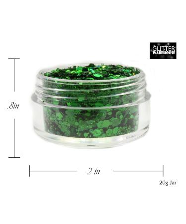 Green Holographic Chunky Glitter | Festival Makeup & Beauty | GLITTERWAREHOUSE 20g Loose Cosmetic Glitter for Face Body Hair Nails & Lips - Buy Online on GoSupps.com