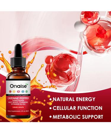 Cayenne Pepper Liquid Drops Liquid Supplement with Organic Hawthorn Beet Root Powder Turmeric Vitamins K2 & D3 Berberine Extract (1) - Buy Online on GoSupps.com