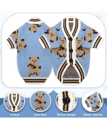 TENGZHI Dog Jumpers Puppy Sweaters v neck Bear Jacquard Short Sleeve Cardigan Dog Knit Sweater Clothing for dogs(Blue Bear M) Medium Blue Bear - Buy Online on GoSupps.com