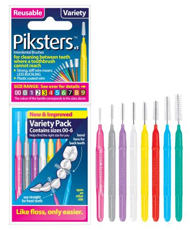 Piksters Interdental Brush 8 Brush Variety Pack | For Brushing between Teeth | Size 00, 0, 1-6.