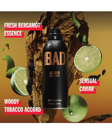 Diesel Bad Deodorizing Body Spray for Men Seductive Fresh Masculine and Sexy Scent Notes of Bergamot Tobacco and Caviar Accord - Buy Online on GoSupps.com