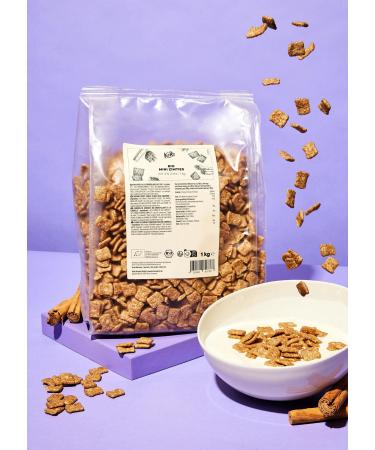 KoRo - Organic Cinnamon Cereal with 2% Cinnamon 1kg - Crispy Wholemeal Flakes with Cinnamon - High Fiber - Vegan