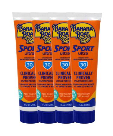 Banana Boat Sport Performance Sunscreen Lotion SPF 30 1 oz (29 g) (Pack of 4)