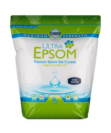 SaltWorks Ultra Epsom Bath Salt, Fine Grain, Unscented, 18 Pound Bag 18 Pound (Pack of 1) Fine Grain