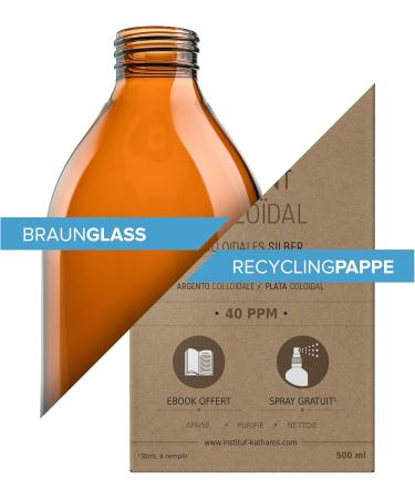 Institut Katharos Colloidal Silver - Highly Concentrated 40 ppm - Katharos Institute - More Effective than Concentrations of 10 or 25 ppm - 100% Natural - 96% Ionic for a Silver Water of Maximum Performance - 500 ml - With free spray to fill 30 ml - Buy Online on GoSupps.com