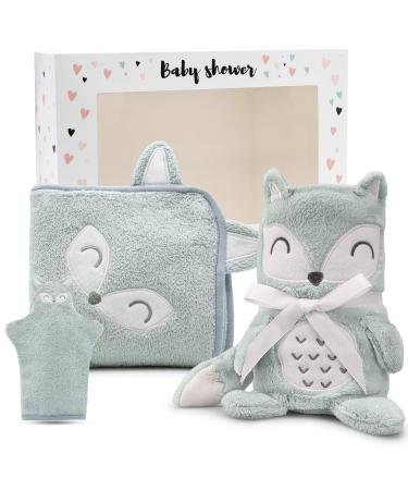 Personalized 3 -part baby cuddly set - baby blanket with name hooded towel baby washcloth - personalized gifts for birth.3 - set fox