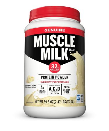 Muscle Milk Genuine Protein Powder Banana Cr me 2.47 Pound 16 Servings 32g Protein 2g Sugar Calcium Vitamins A C & D NSF Certified for Sport Energizing Snack Packaging May Vary Banana Cr me 2.47 Pound (Pack of 1)