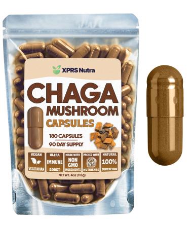 XPRS Nutra Chaga Mushroom Capsules - Premium USDA Chaga Mushrooms Capsules- Encapsulated Chaga Mushroom Powder for an Immunity Boost - Vegan Friendly Superfood for Chaga Tea and Beverages - 180 Count