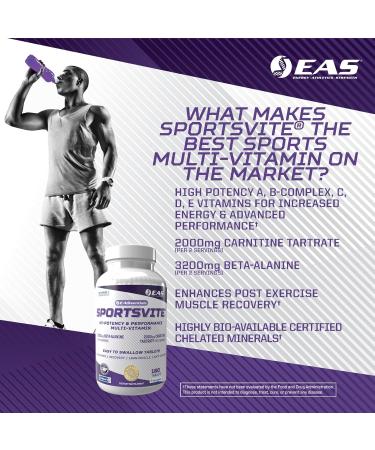 EAS SportsVite High Potency Multivitamin for Athletes | Vitamin & Mineral Nutrient Blend | 2300mg Beta Alanine, 2000mg Carnitine Tartrate | 180 Tablets - Buy Online on GoSupps.com
