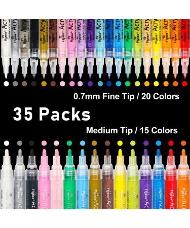 35 Premium Acrylic Paint Marker Pens Double Pack of Both Extra Fine and Medium Tip for Rock Painting Mug Ceramic Glass Wood Fabric Painting Canvas Metal Water Based Quick Dry Non Toxic No Odor