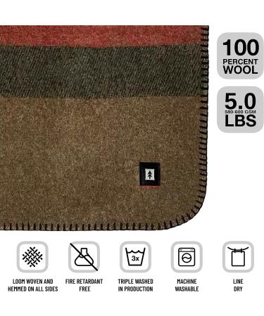 EKTOS 100% Wool Striped Blanket - 5.0 lbs | Warm & Thick Washable Throw - Large 66 X 90 | Ideal for Home, Cabin, Vanlife, Camping & Outdoor Adventures - Olive Blaze - Buy Online on GoSupps.com
