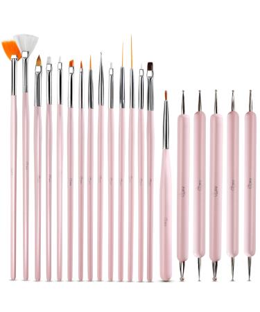 Glow 20 Piece Nail Art Brushes and Dotting Tools Kit Premium Quality - Perfect For Beginners & Professionals Practical Affordable Kit With Wooden Handle (Pink)