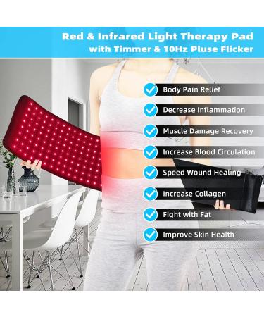 Infrared Red Light Therapy Large Body Pad with Timer - Pain Relief, Inflammation Reduction, Wound Healing - 660nm&850nm Chips - 16*7.8in - Buy Online on GoSupps.com