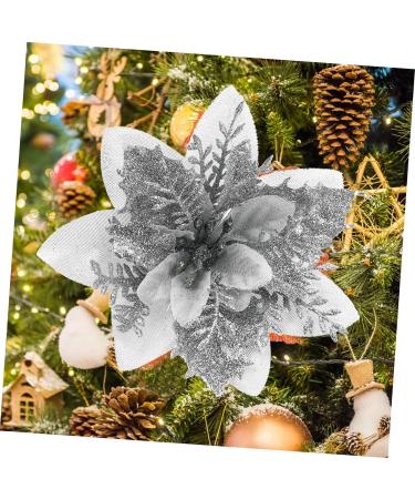 HOMSFOU 15pcs Decorative Flower Christmas Flowers Christmas Flower Ornaments Christmas Tree Pendants Christmas Flower Poinsettia Flowers Pvc Imitation Flower Golden Pink Flower Silver 13x13cm - Buy Online on GoSupps.com