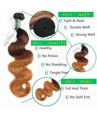 Ombre Body Wave Human Hair Bundles with Closure - Brazilian 3 Bundle Set (12 14 16) + 10 Inch T1B/4/30 - Weave Hair Extensions - Buy Online on GoSupps.com