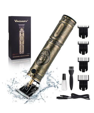 VAGARY Professional Electric Hair Clipper for Men T Blade Beard Hair Trimmer Clippers Cordless & Rechargeable Electric Shaver Haircut Clipper with Guide Combs Home Barber Salon Set (Bronze)