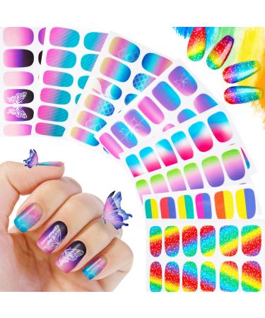 Nail Strips Full Nail Wraps, 8 Sheet Self Adhesive Nail Stickers Full Cover Gradient Color Nail Art Strips, with Nail File and Scissors for Women Girls Nail Art at Home ( Multicoloured ) Color 02