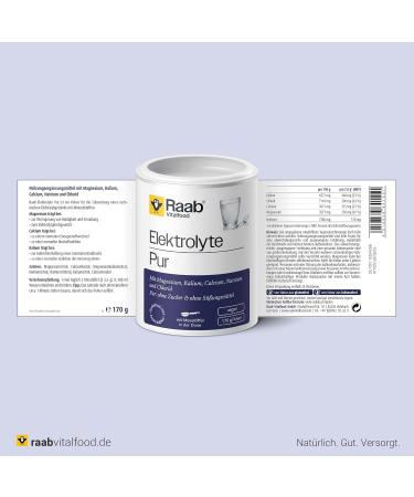 Raab Vitalfood Electrolytes Pure (170 g) - Vegan with measuring spoon sugar-free and artificial sweetener-free electrolyte powder - Buy Online on GoSupps.com