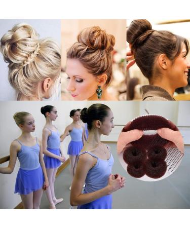 Hair Donut Bun Maker Set - 4 Pcs with 10 Hair Pins | 2 Size Bun Shaper Set for Chignon Hair Style - Brown - Buy Online on GoSupps.com