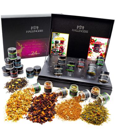 Hallingers Merry Christmas - Happy New Year - Tea Advent Calendar Handmade vegan & gluten -free in screw glasses (set) - Mother's Day gift & gift ideas for Father's Day |General CHANUKKA Freundschaf 24er Tea Advent Calendar - Merry Xmas / Hny