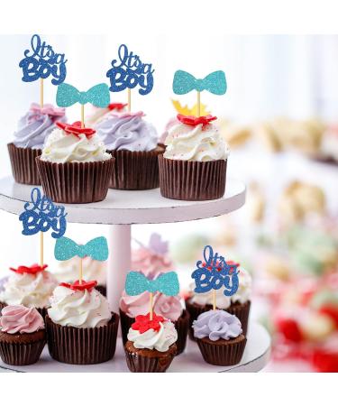 MonMon & Craft It's a Boy Cupcake Toppers - Baby Shower Cupcake Toppers - Boys 1st Birthday - Gender Reveal Party Cupcake Decorations - Blue Glitter 24 Pcs - Buy Online on GoSupps.com