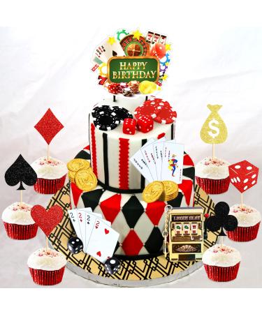 LaVenty Casino Cake Decoration Set with Happy Birthday Cake Topper Pick Las Vegas Themed Decoration