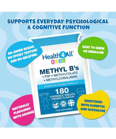 Health4All Kids Methyl B's 180 Tablets - Stress & Mood Support for Children - Vegan Sublingual B12, 5-MTHF, B6 - 180 Count - Buy Online on GoSupps.com