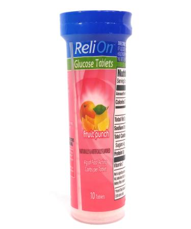 ReliOn Glucose Fruit Punch 10 Tablets On-The-Go Tube. 10 Count (Pack of 1)