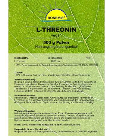 Bonemis L-Threonine - Premium Vegan Essential Amino Acid 500g Bag | Additive-Free & High Quality - Buy Online on GoSupps.com