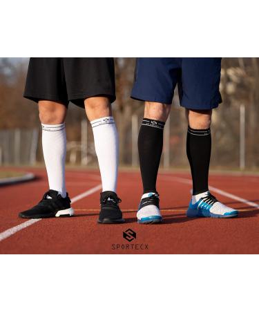 Sportecx Premium Compression Stockings for Men & Women | Cotton Support Socks for Sports Travel & Pregnancy | Black & Blue S-M - Buy Online on GoSupps.com
