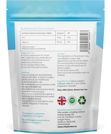 Vitamin C & Zinc 1200mcg Tablets | High Strength Immune Support | Made in UK | Vegan Formula | 120 Count - Buy Online on GoSupps.com