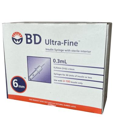 BD Ultra-Fine Insulin Syringes 31G 3/10cc 6mm 90/bx