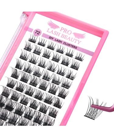Cluster Lashes 72 Pcs Individual Lashes Lash Clusters DIY Eyelash Extension Natural Lashes Super Thin Band Reusable Soft & Comfortable (Natural-C-16mm)